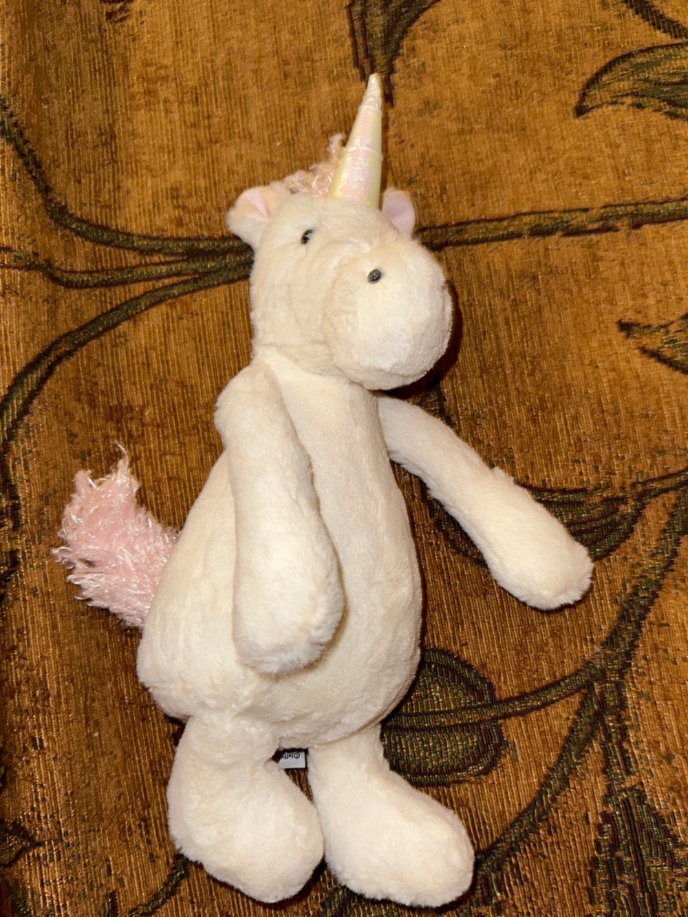Jellycat Bashful Cream Unicorn Plush 12” Pastel Rainbow Horn and Pink Ears